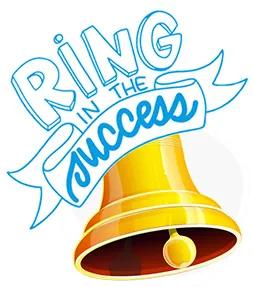 A graphic of a bell with a banner exclaiming "Ring in the success!"